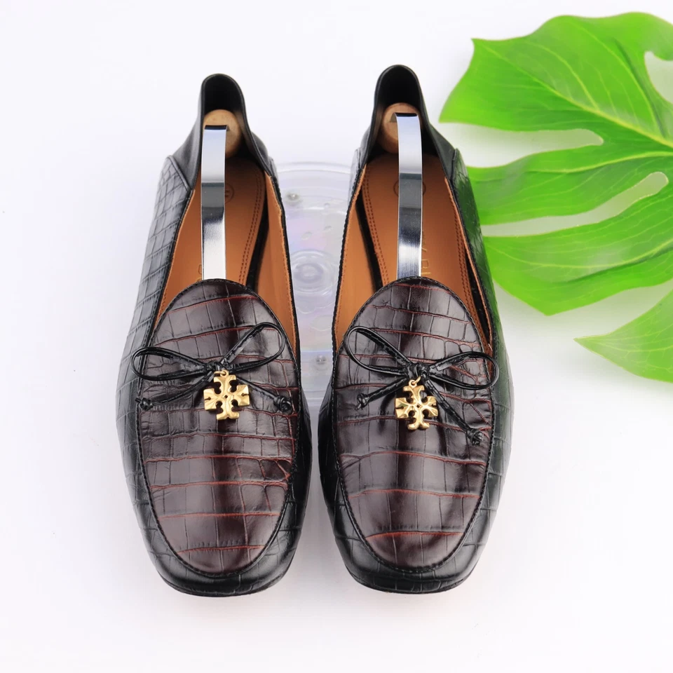 Mocasín convertible Tory Burch para mujer talla 7,5 negro rojo cocodrilo mula plana