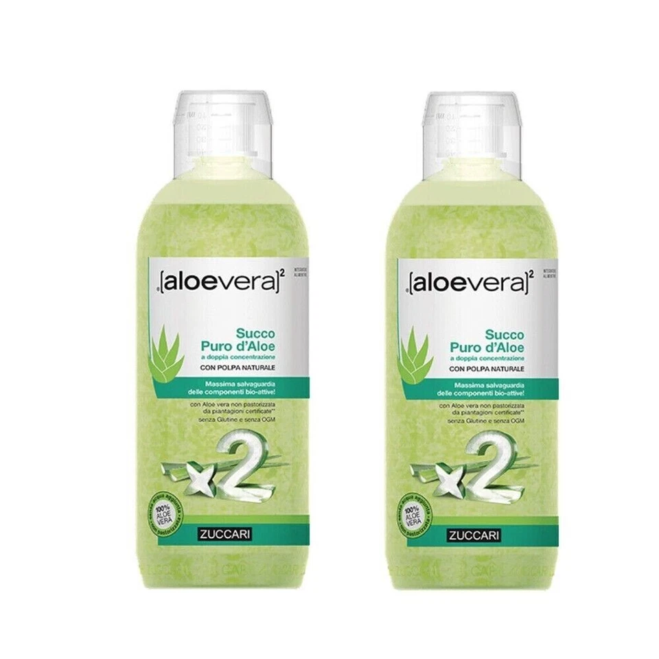 ALOEVERA2 Succo Puro d'Aloe ZUCCARI 2 X 1000 ML - Aloe Vera Non Pastorizzata