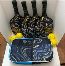 Pickleball Set 4 Rackets, 4 Balls, 2 Cooltowels Case NEW Serenity Essentials