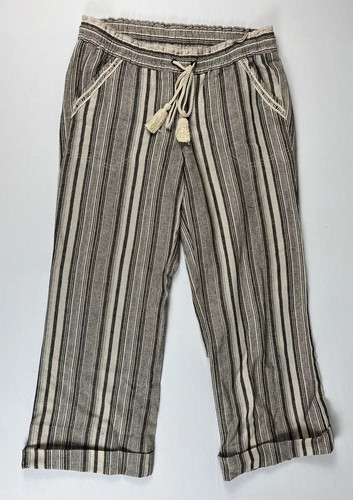 28 W Beige Striped Elastic Waist Linen 