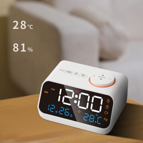 Mordern Fm Radio Led Alarm Clock For Bedside Wake Up Digital Table Calendar - Picture 1 of 14
