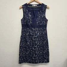 Boden Womens A-Line Notch Neck Shift Dress Sheath Navy Blue US 8R Cotton