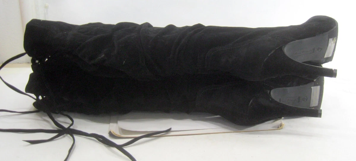 ANNE MICHELLE Nuevas Botas Negras 4.5" Tacón Alto Cremallera Rodilla MUJERES Talla 7
