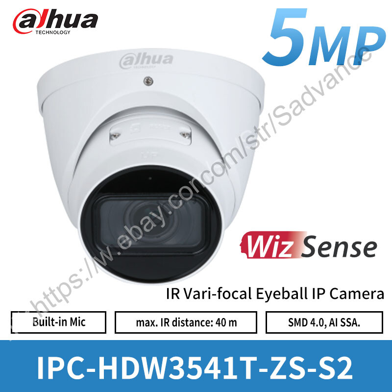 Dahua AI 5MP IR40m WizSense MIC POE SMD4.0 IP Camera IPC-HDW3541T-ZS-S2 IP67