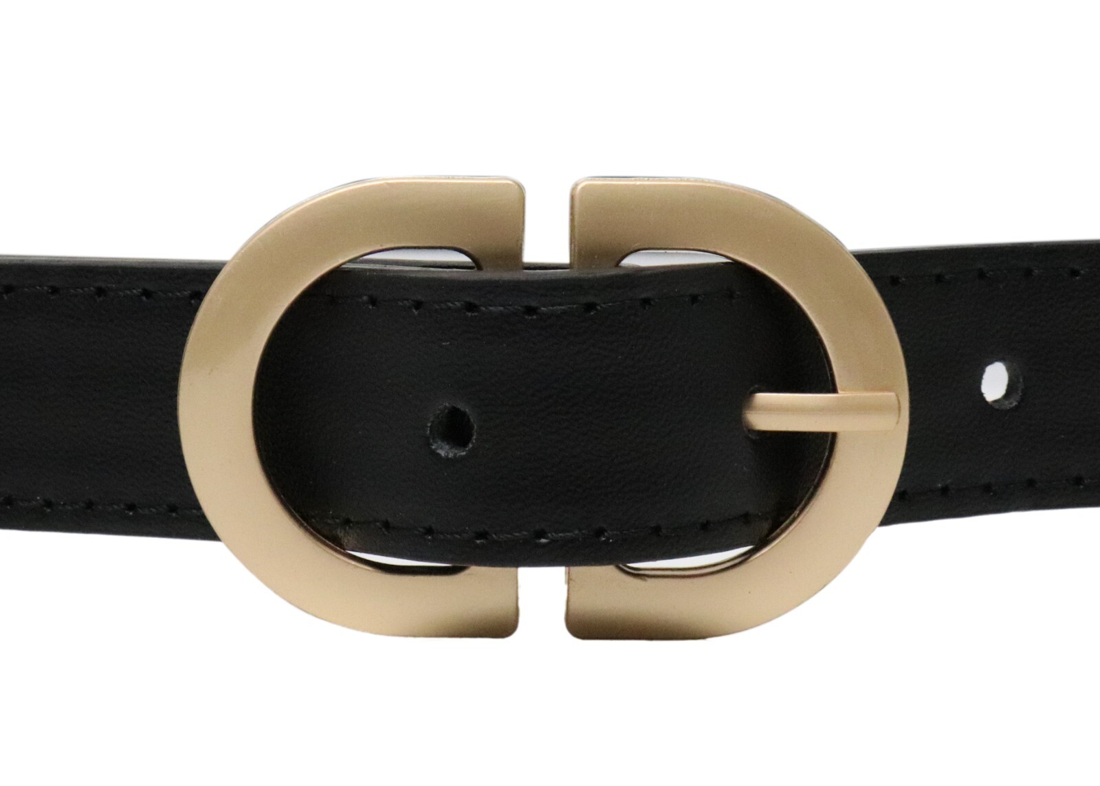 LADIES DESIGNER STYLE STITCH LEATHER BELT GOLD BELT BUCKLE