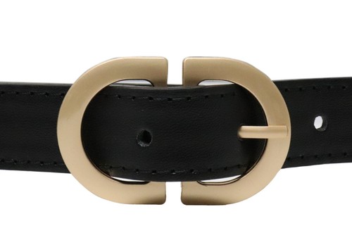 LADIES DESIGNER STYLE STITCH LEATHER BELT GOLD BELT BUCKLE - Picture 6 of 12