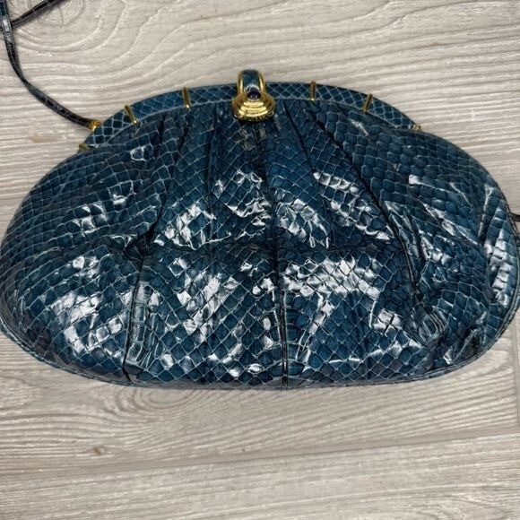 Judith Leiber Python Evening Bag medium clutch cr… - image 3