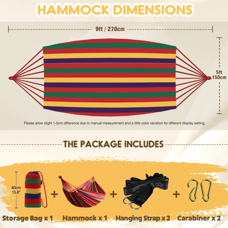 Portable Cotton Hammock with Tree Straps 660lbs Capacity for Camping - Image 3 of 4