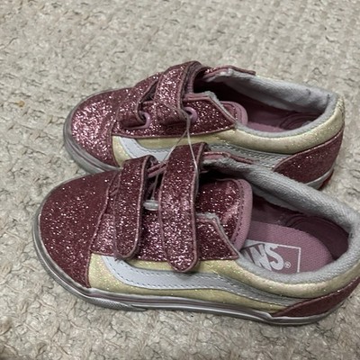Vans Old Skool V Glitter Two Tone Pink Toddler Girl's Skate Shoes-Size 8