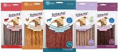 Dokas Hundesnack Mix 5x Fleischstreifen Pferd Rind Huhn Lamm Kaninchen