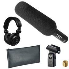 Audio-Technica AT875R Line Gradient Shotgun Condenser Microphone and Headphone