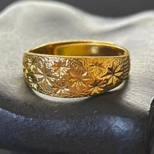 Floral Pattern Ring Band Gold-plated? (NOT SURE) marked '999', Size 9 adjustable