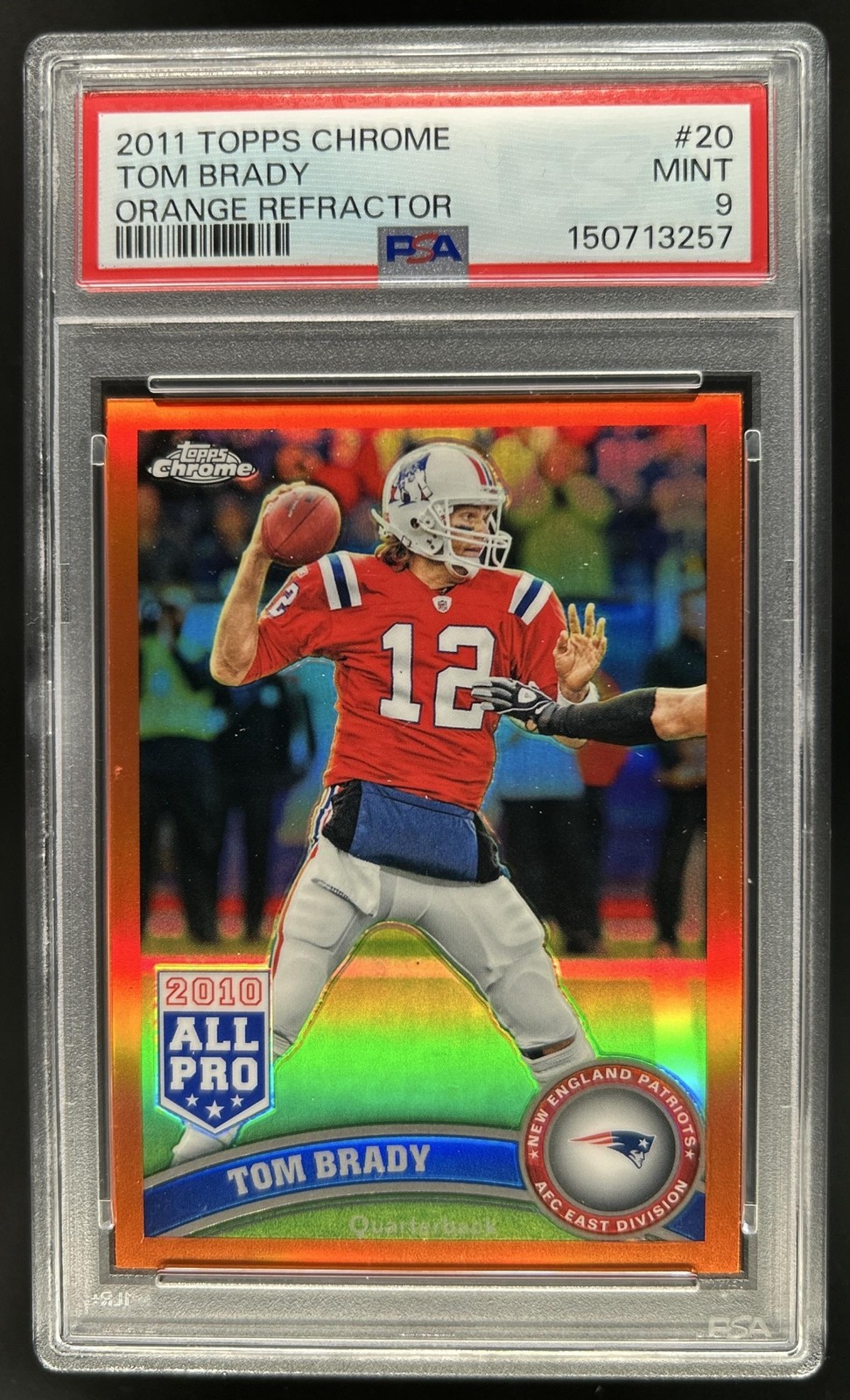 2011 Topps Chrome Tom Brady Orange Refractor #20 Patriots PSA 9