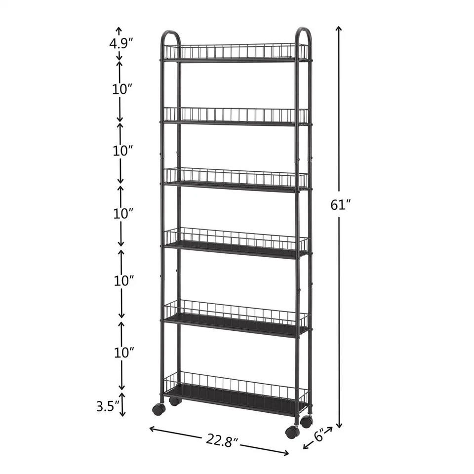 6-Tier Slim Rolling Kitchen Storage Cart Cabinet Shelf Can Spice Rack Organizer - Image 2 of 4