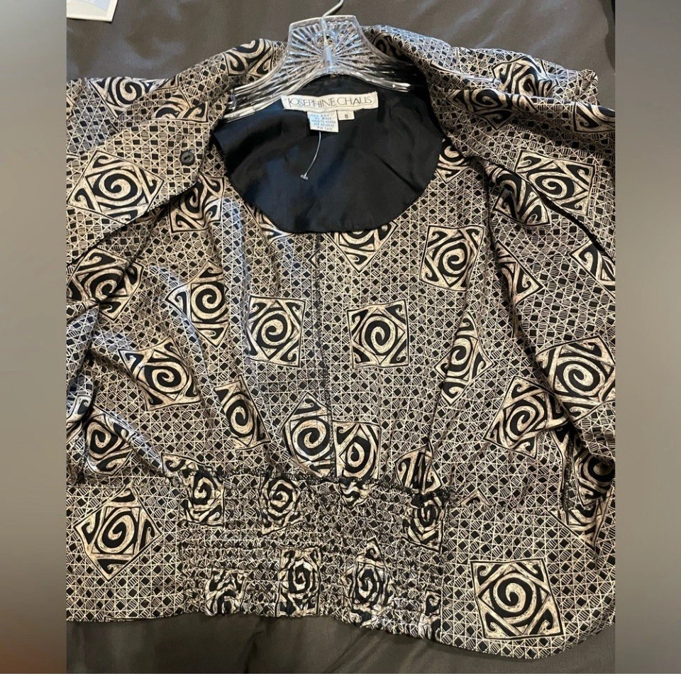 Blusa geométrica vintage Josephine Chaus 100 % seda ala de murciélago manga dolman talla 8 Foto 3 de 4