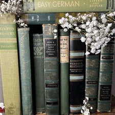 Vintage Book Lot | GREEN  | Library Bookshelf Decor | Photo Staging Prop