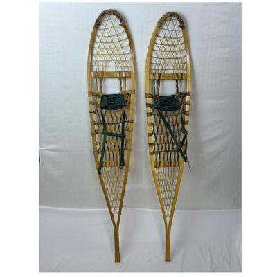 Vintage Northwoods Alaskan Wooden Snowshoes Rawhide Canada 10''x 46''