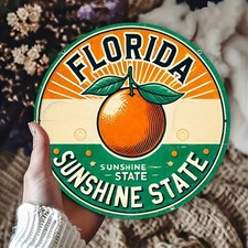 8 Inch Vintage Florida Metal Wall Art Sign - Sunshine State Citrus Design,Durabl