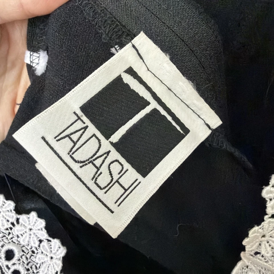 Vintage Tadashi Dress Women M Black/White Embroidered Corseted Cocktail Dress - Image 3 of 4