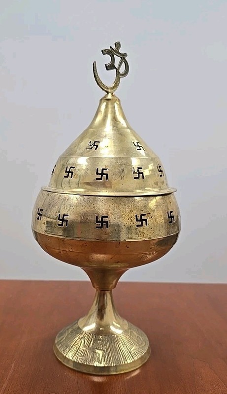 Brass Handmade Oil Lamp Akhand Jyot Diya Deepak OM Swastika Hindu Diwali Puja