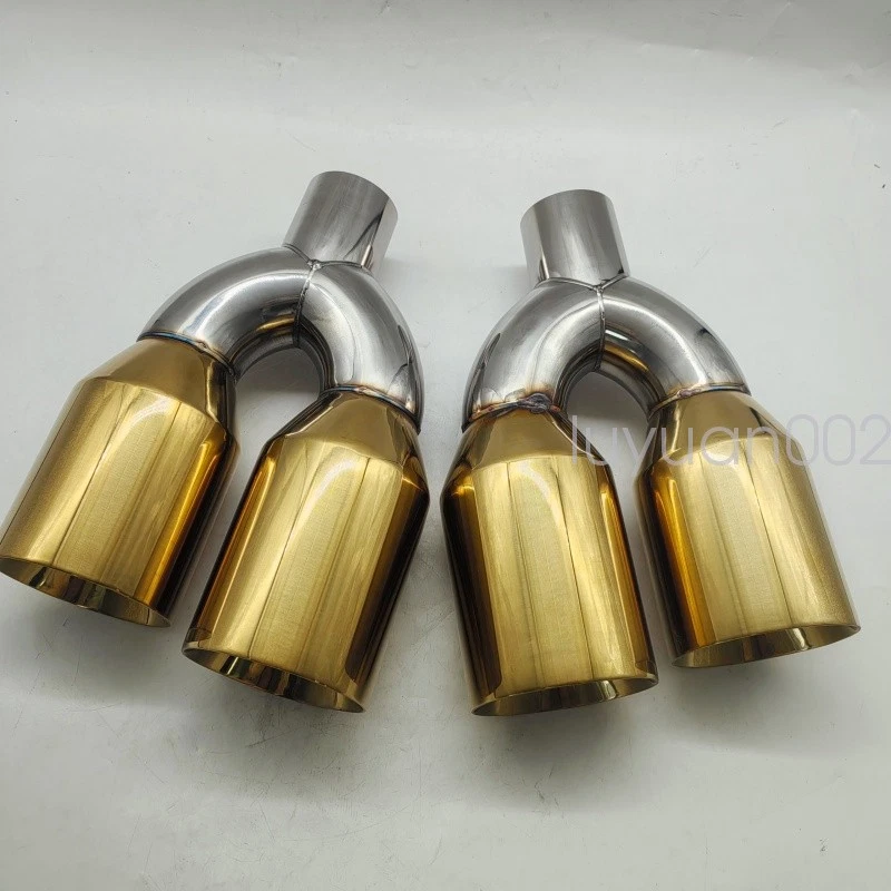 PAR DE PUNTA DE ESCAPE Dorada Cuádruple 4" Salida ESCALONADA L&R 2.5" ENTRADA DOBLE PARED ÁNGULO CORTE Foto 2 de 4