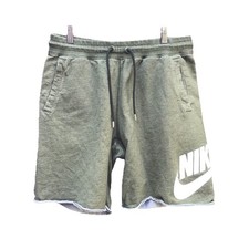 Nike Sportswear Alumni Fleece Shorts Big Swoosh Men  s Large Olive Green Raw Hem