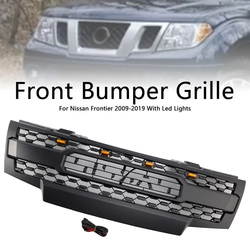 Front Bumper Grille Fits Nissan Frontier 2009-2019 Grill Matte Black w/ LED