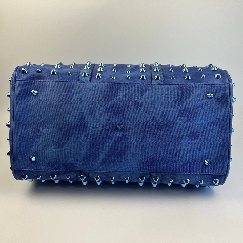 Traci Lynn Blue Studded Duffel Bag Weekender Travel Tote 21”x11” w/ Strap - Image 3 of 4