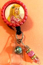 Id badge holder retractable alligator clip Disney Sleeping Beauty Aurora