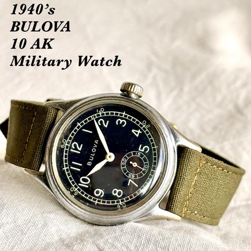 Bulova 1940s Military Watch 10AK Black Dial WW2 Army Pilot Used