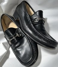 GUCCI Loafers Mens 8.5 Black Leather Designer Shoes Gold Horsebit