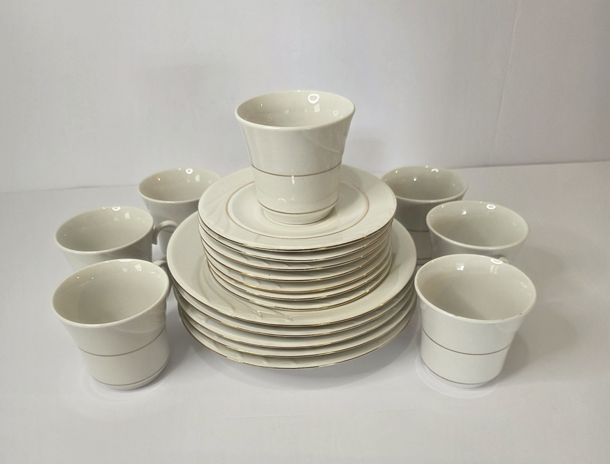 Gibson Everyday 20 Piece Dinnerware Set White w/ Gold Trim Plates