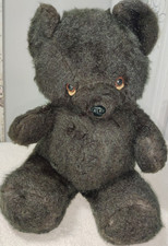 20" Vintage Black Teddy Bear Brown Eyes Plush Stuffed Animal