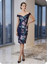 XSCape Spring Meadows Sheath Dress Navy Blue Floral US 6
