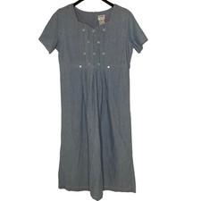 Erika Collection Denim Pleated Floral Dress LP Modest Country Cottage Prairie