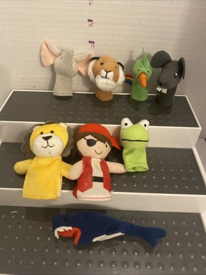 Finger Puppets Lot Of 8 Pirate Shark Bird Lion Frog Elephant Tiger