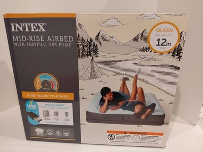 INTEX MID-RISE AIR MATTRESS BED WITH FASTFILL USB PUMP  QUEEN SIZED 12IN HEIGHT