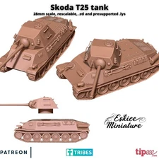 Eskice Miniatures WW2 German Skoda T 25 Medium Tank Bolt Action 15mm 20mm 28mm +