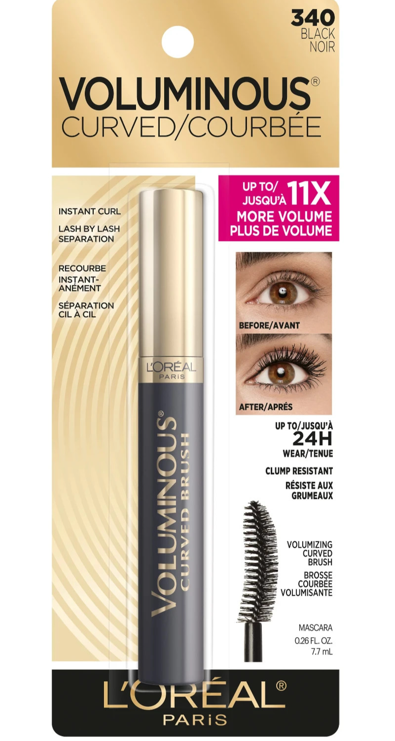 L'OREAL ORIGINAL VOLUMINOUS MASCARA BLACK WASHABLE #340 CARDED CURVED BRUSH