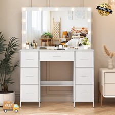 11-LED Large Mirror White Vanity 3 Modes With 7 Drawers Makeup Vanity Table