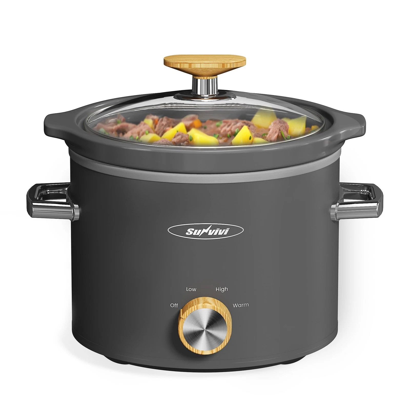 2 Quart Slow Cooker, Small Slow Cooker with Removable Ceramic Pot & 3 Heating...