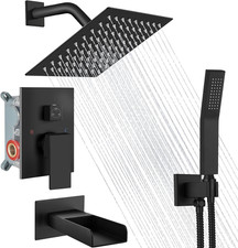 Rain Shower System Tub Shower Faucet Set Square Rainfall Waterfall Shower Head w