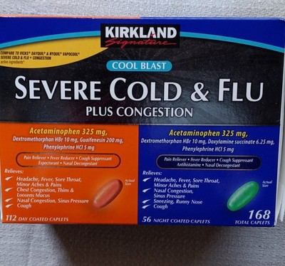 Kirkland Signature Severe Cold & Flu Plus Congestion Caps, 168 Ct EXPIRE 10/2027