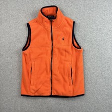 Polo Ralph Lauren Vest Youth Small 8 Orange Fleece Full Zip Zip Pockets Pony