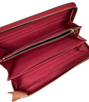Prada Women Solid Zip-Around Pink Saffiano Leather Long Wallet