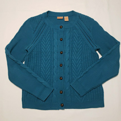 North Crest Classic Womens Cable Knit Cardigan Blue Size M