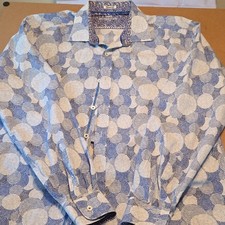 BUGATCHI Uomo Shaped Fit Cotton Geometric Dress Shirt Spread Collar 15.5 32/33