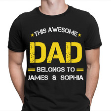 This Awesome Dad Belongs To Personalised Fathers Day T Shirt Birthday Gift #FD