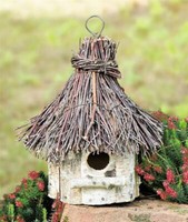Vogelhaus Nistkasten VogelhäUschen Aus Holz, Rund, Dach Aus Reisig Zum AufhäNgen