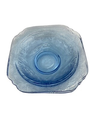 TWO Indiana Glass Blue Madrid Recollection Round Salad / Vegetable Bowl 7''W  SET